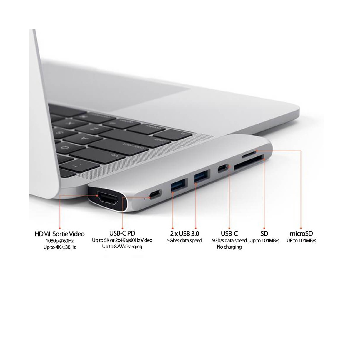 Hub USB C vers 3 USB + Lecteur carte SD / Micro-SD, Satechi - Argent -  Français