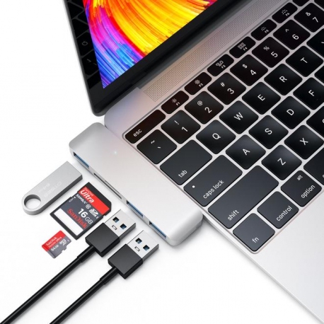 Hub adaptateur 5-en-1 de Type-C vers 3 x USB3.0, 1 Lecteur de cartes SD et 1 micro SD