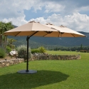 Parasol Ovale Taupe Deporwide 3 Têtes 2,70 x 4,6m - Mât Alu Toile Polyester 180g avec Manivelle