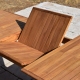 Table rectangulaire en Teck Massif 180/240 cm x 100 cm de large x H75 cm - Rallonge Centrale Papillon 60 cm - Teck 100% FSC