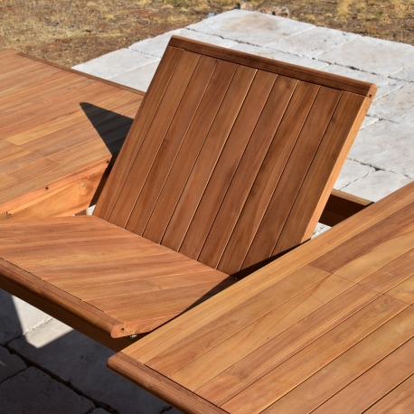 Table rectangulaire en Teck Massif 180/240 cm x 100 cm de large x H75 cm - Rallonge Centrale Papillon 60 cm - Teck 100% FSC