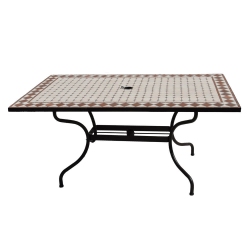 MOZAIK rectangular table 160 x 90 cm - Mosaic top - Metal legs with hole for parasol - Chocolate epoxy paint