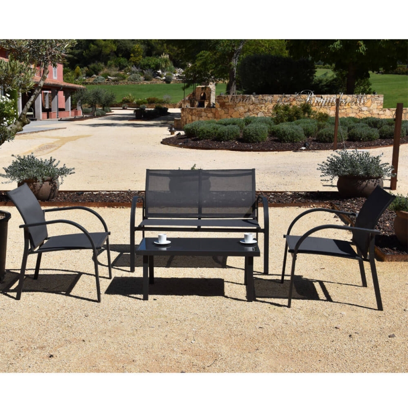 Salon de Jardin 4 Pièces en Métal et Textilène Anthracite
