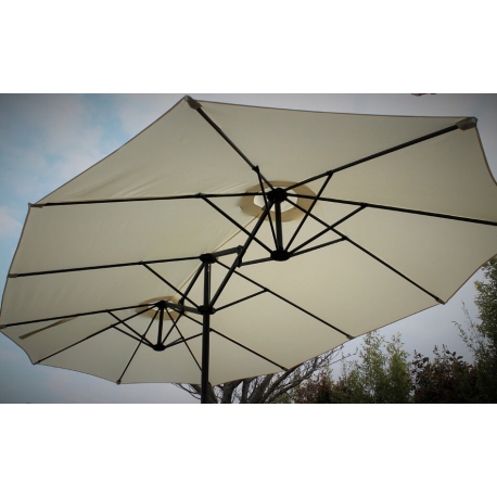 Parasol Wide Droit Ecru Ovale 3 Têtes 2,70 x 4,65m Mât Rond Alu Ø48mm Toile 180g Polyester avec Manivelle