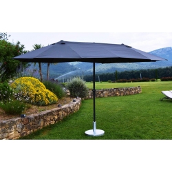 Parasol Wide Droit Gris Ovale 3 Têtes 2,70 x 4,65m Mât Rond Alu Ø48mm Toile 180g Polyester avec Manivelle