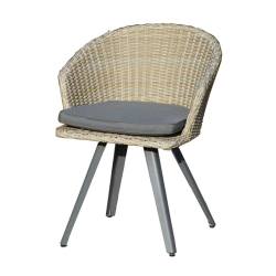 Fauteuil CESENA piètement Métal Gris Tressage demi rond chiné brun 62X62XH 79 cm pieds coniques coussin gris