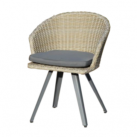 Fauteuil de jardin CESENA avec Coussin gris - Pied scandinave en métal Gris - Tressage demi rond chiné brun 62 x 62 x H79 cm