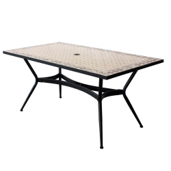 ZELIE Rectangular Table 160x90 cm with Mosaic Top, Metal Leg with Hole for Parasol - Chocolate Epoxy Paint