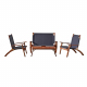 Primavera Garden Furniture in Oiled Acacia - Seat and Back in Fabric - 1 table + 2 armchairs + 1 bench - Anthracite