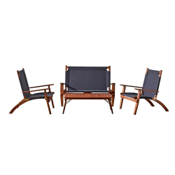 Primavera Garden Furniture in Oiled Acacia - Seat and Back in Fabric - 1 table + 2 armchairs + 1 bench - Anthracite