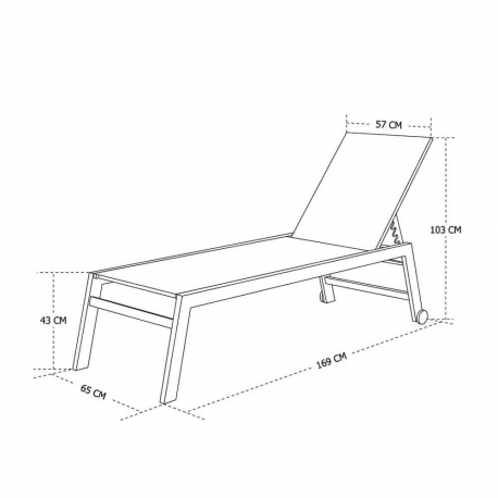 Bain de soleil XL en aluminium FORLI 202x75x43 cm - Avec Roues - Structure blanche avec toile matelassée grise