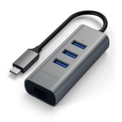 Hub Aluminium 2-en-1 Type-C vers 3x USB-A 3.0 et 1 Ethernet - Gris Foncé