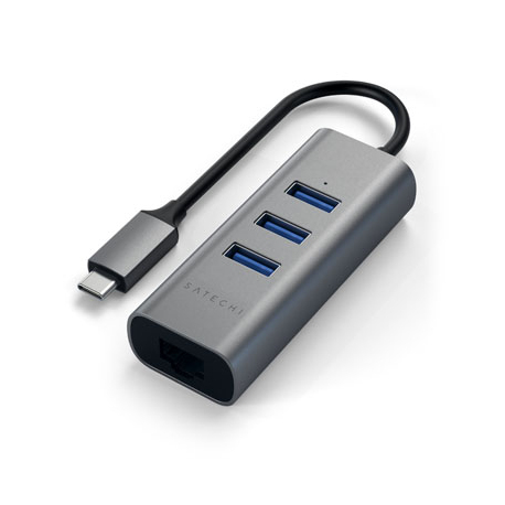 Aluminum 2-in-1 Type-C to 3x USB-A 3.0 and 1 Ethernet Hub - Space Gray