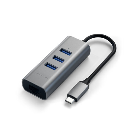 Hub Aluminium 2-en-1 Type-C vers 3x USB-A 3.0 et 1 Ethernet - Gris Foncé