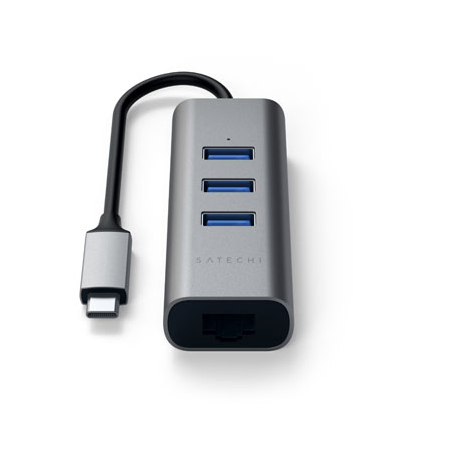 Hub Aluminium 2-en-1 Type-C vers 3x USB-A 3.0 et 1 Ethernet - Gris Foncé