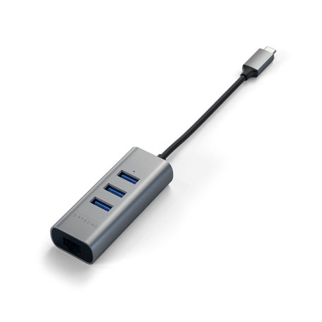 Hub Aluminium 2-en-1 Type-C vers 3x USB-A 3.0 et 1 Ethernet - Gris Foncé