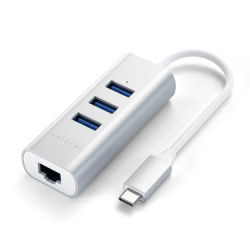 Aluminum 2-in-1 Type-C to 3x USB-A 3.0 and 1 Ethernet Hub - Silver