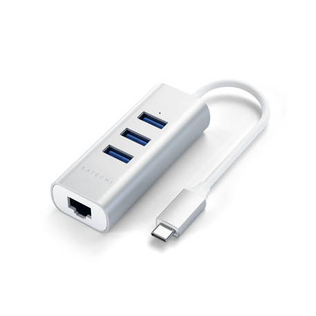 Aluminum 2-in-1 Type-C to 3x USB-A 3.0 and 1 Ethernet Hub - Silver