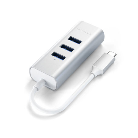 Aluminum 2-in-1 Type-C to 3x USB-A 3.0 and 1 Ethernet Hub - Silver