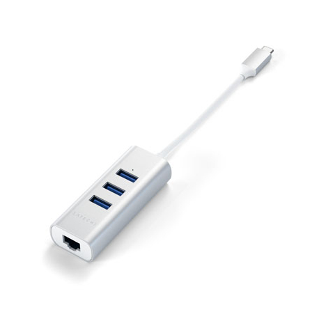 Aluminum 2-in-1 Type-C to 3x USB-A 3.0 and 1 Ethernet Hub - Silver