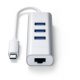 Aluminum 2-in-1 Type-C to 3x USB-A 3.0 and 1 Ethernet Hub - Silver