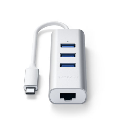 Aluminum 2-in-1 Type-C to 3x USB-A 3.0 and 1 Ethernet Hub - Silver