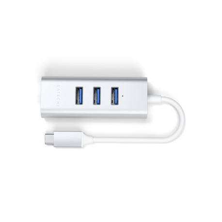 Aluminum 2-in-1 Type-C to 3x USB-A 3.0 and 1 Ethernet Hub - Silver