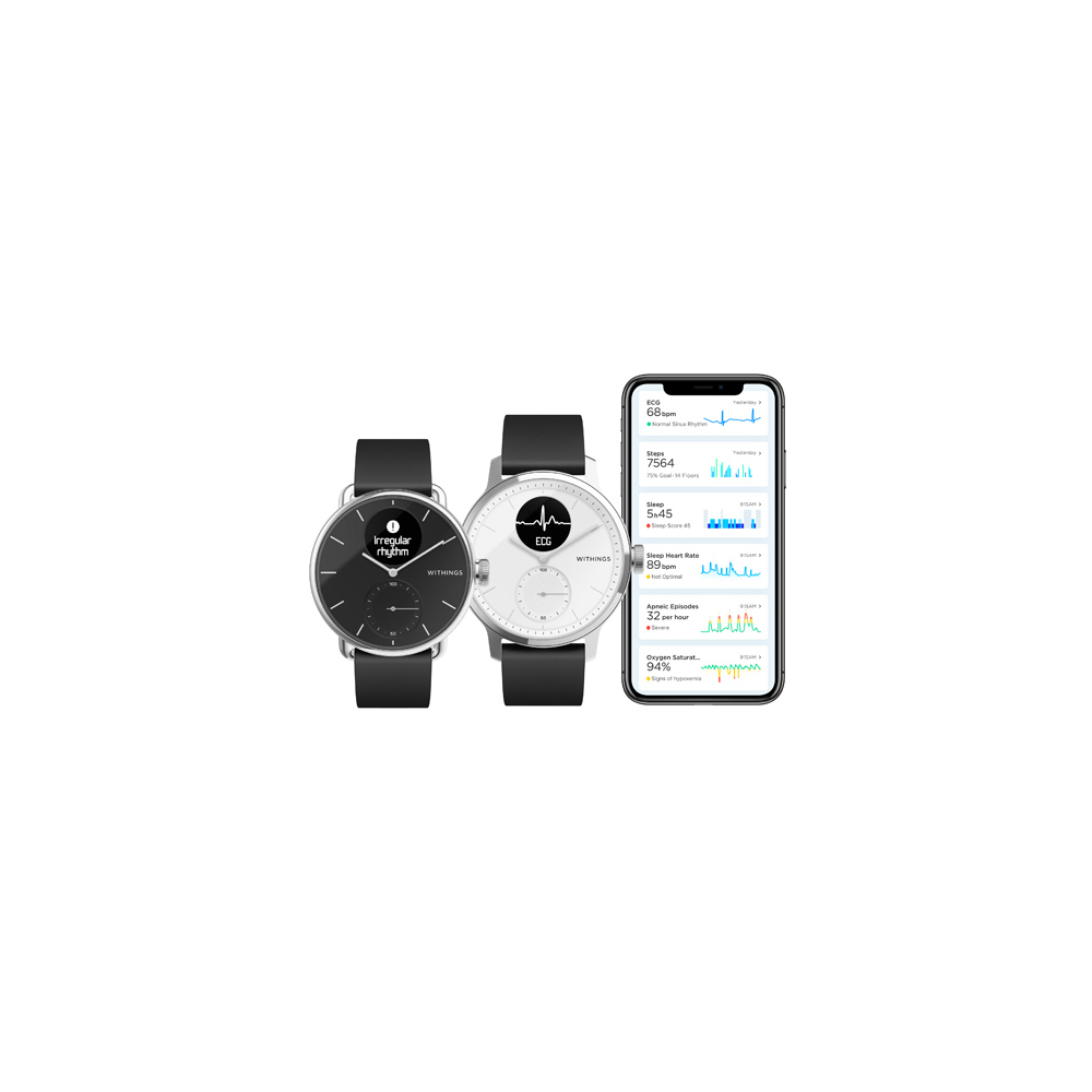 WITHINGS - Montre Connectée Hybride - ScanWatch 42mm - Noir