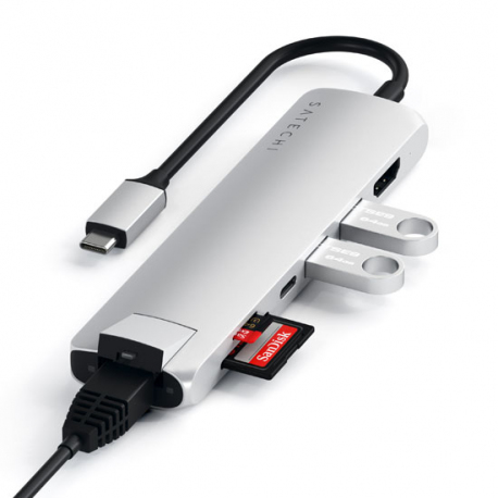 Hub Fin USB-C 5-en-1 avec Ethernet - Argent