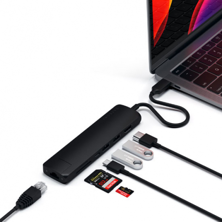 Hub Fin USB-C 5-en-1 avec Ethernet - Noir