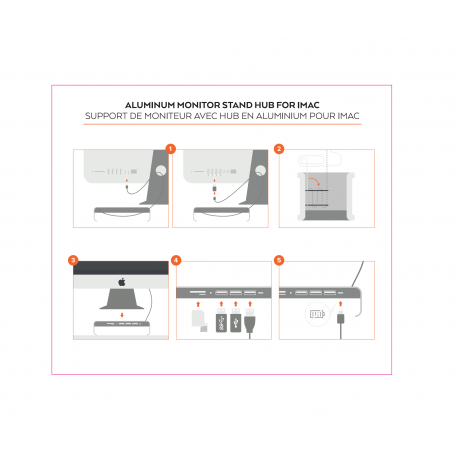 SUPPORT IMAC AVEC HUB TYPE-C ARGENT
