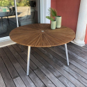 Table Ronde UBUD en Teck Ø 150cm - 100% FSC, Grade BC finement poncé. Trou central pour parasol