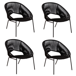 Lot de 4 Fauteuils Noirs LUNE DE JARDIN - Cordes polyester - Dimensions : 68 x 69 x 74 cm