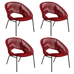 Lot de 4 Fauteuils Rouges LUNE DE JARDIN - Cordes polyester - Dimensions : 68 x 69 x 74 cm"