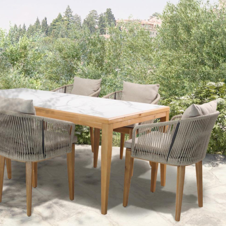 Table de Jardin BOIZALI En bois Acacia 100% FSC - Plateau Trivanite : Dimensions : 193 x 93 x 74 cm