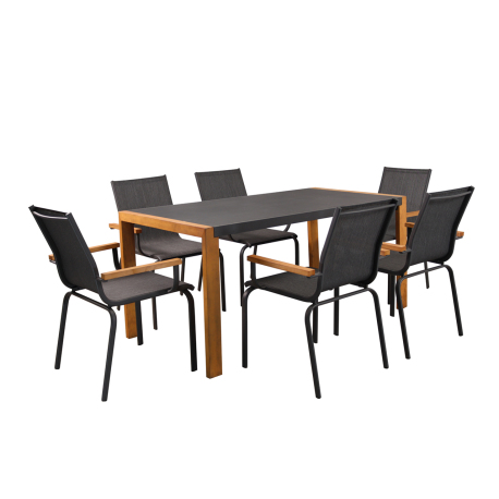 Table de Jardin DUNE En bois Acacia FSC 100% - Plateau Ceykolite marbre noir - Dimensions : 180 x 90 x 74 cm