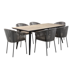 Table de jardin WYLDS - Dimension 182 x 92 x 73 cm & Lot de 6 fauteuils WYLDS Grey - 56 x 56 x 78.5 cm