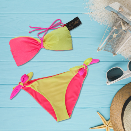 Maillot de bain 2 pièces jaune/corail